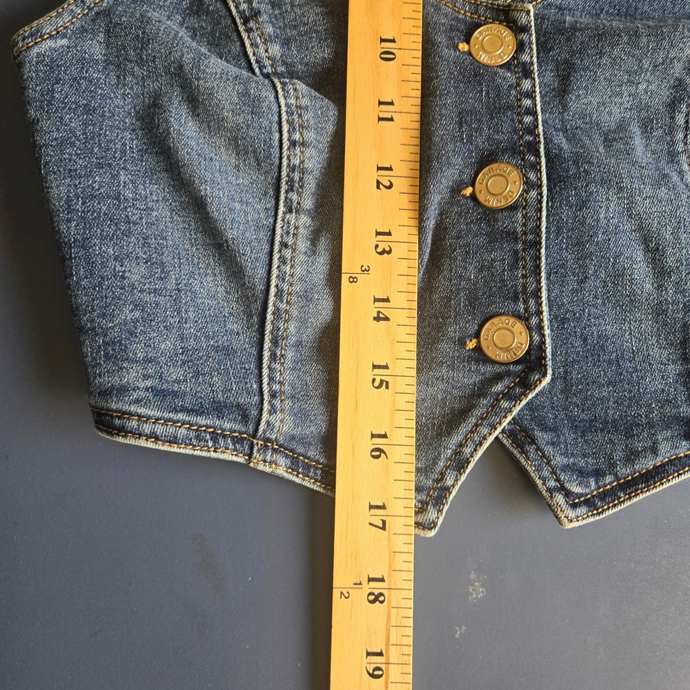 Garage Denim Halter Neck Vest Top Dark Wash Blue Button Front Cropped Small - Picture 8 of 8